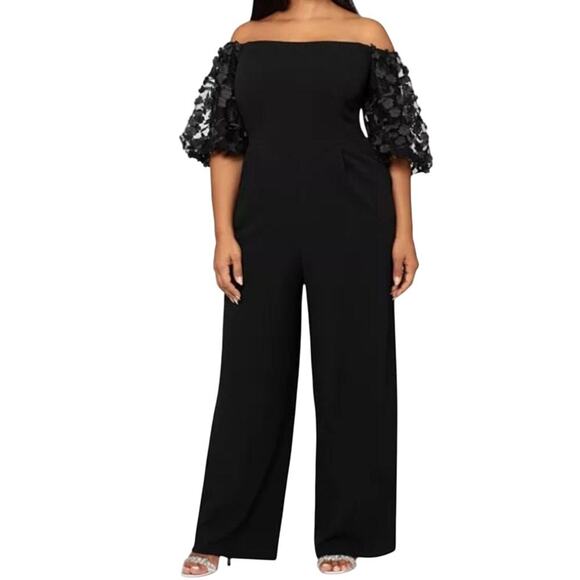 Xscape "BELLE" OFF SHOULDER SCUBA CREPE JUMPSUIT Size 14 New w/ Tag MSRP $219 - Picture 6 of 15
